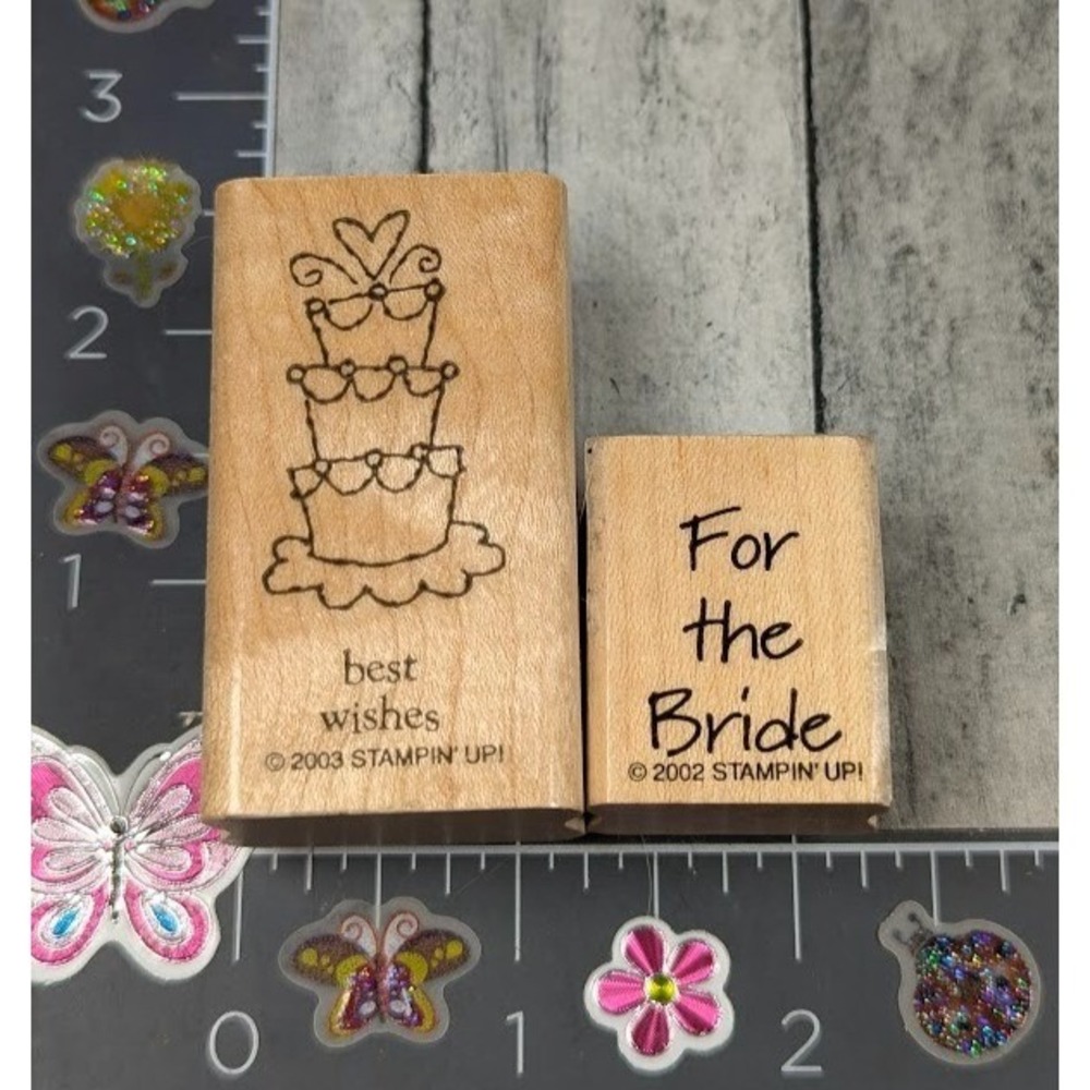 Stampin' Up! Best Wishes For The Bride Wedding Lot of 2 Rubber Stamp Wood #L58